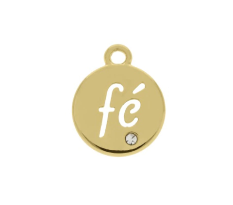 Pingente "Fé" Dourado e Níquel