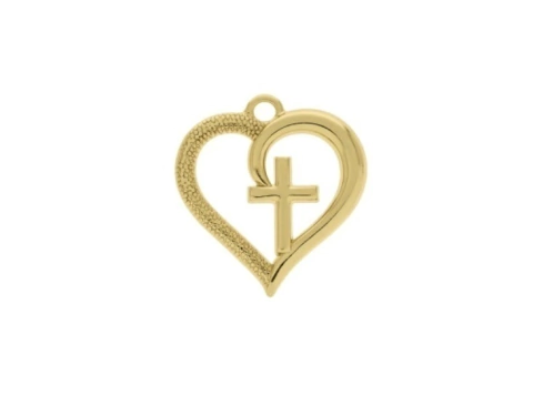 Pingente " Coração Cruz" Dourado, Niquel e Ouro Velho