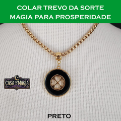Colar Trevo da Sorte com Magia para Prosperidade - Preto