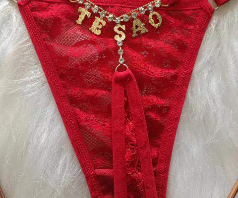 Calcinha com frase de renda: TESÃO- VERMELHA (U) - comprar online