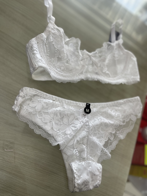 Lingerie Conjuntos Sem Bojo Com Aro e Renda Calcinha Tanga (M) 8070-BRANCA - comprar online