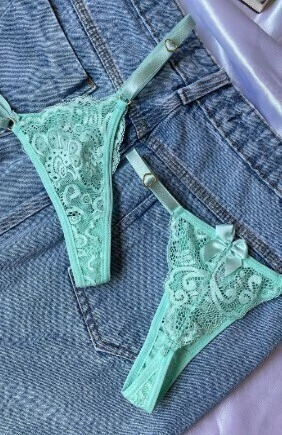 Calcinha Fio renda borboleta (u) detalhe coração-VERDE ÁGUA - comprar online