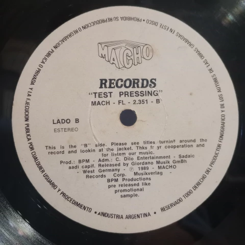 MACHO RECORDS TEST PRESSING