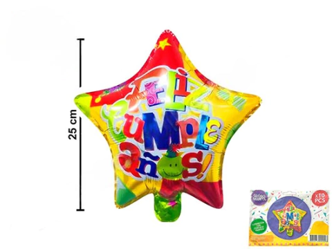 GLOBO 'FELIZ CUMPLEAÑOS' MULTICOLOR ESTRELLA 10" (25 CM)