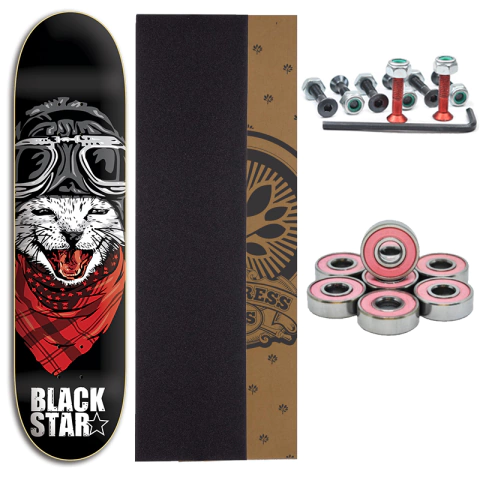 Kit Shape Black Star Miau 7.8 Fiberglass, Lixa Emborrachada, Abec e Parafuso de Base