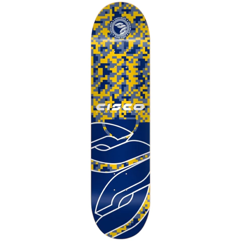 Shape de Skateboarding Cisco Marfim Pixel Azul e Amarelo 8.0