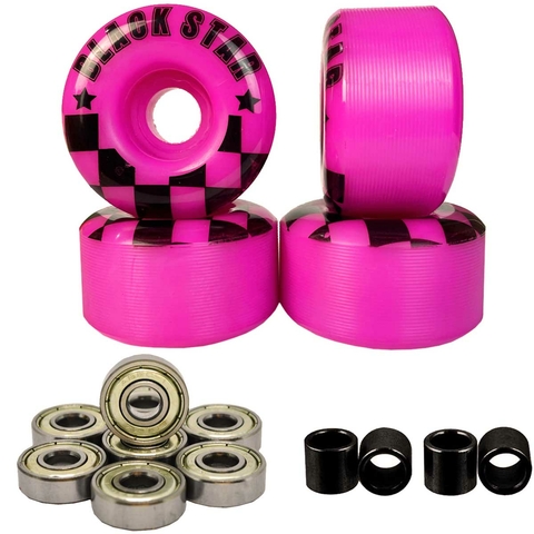 Roda Para Skate Semi Pro Black Star Xadrez 52mm com espaçador e rolamento abec 1 - Rosa