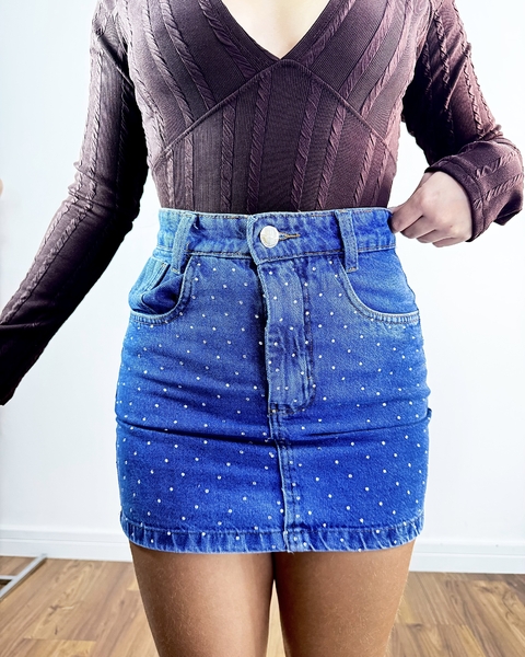 Saia jeans strass