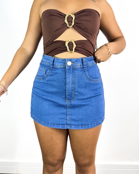 Short saia jeans lycra