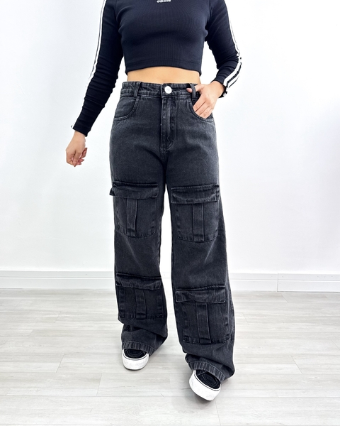 Calça cargo jeans 4 bolsos grafite - comprar online