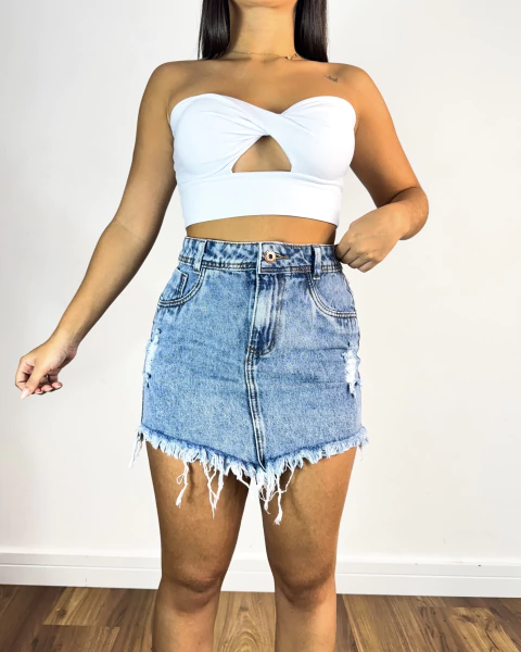 Saia jeans marmorizada bico