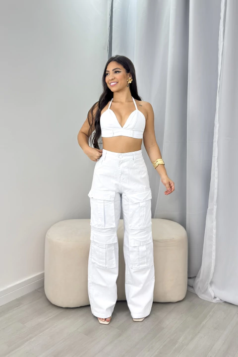 Conjunto calça cargo branco - comprar online