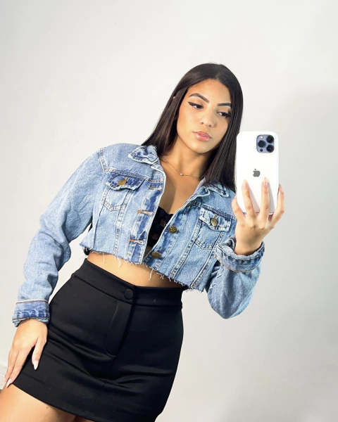 Jaqueta jeans marmorizada (barra laser)