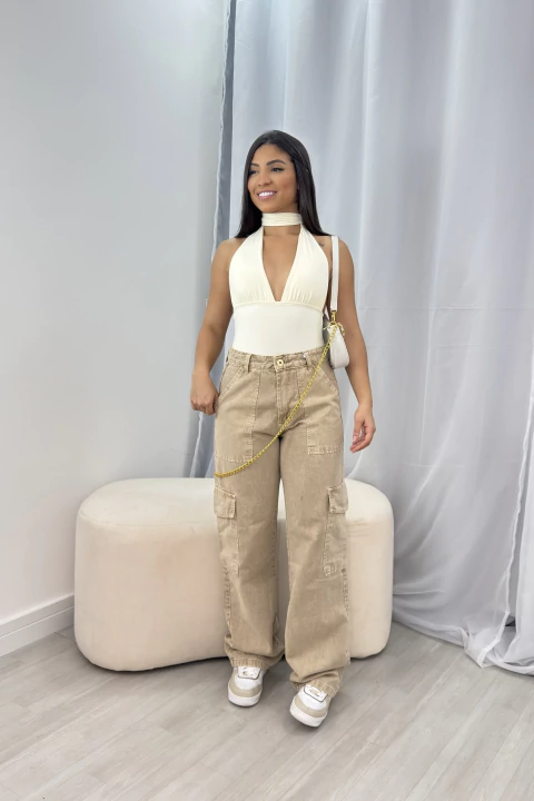 Calça cargo caramelo marmorizada