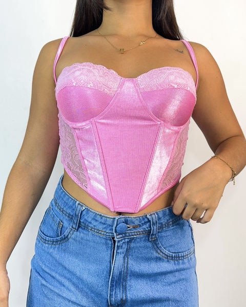 Corset acetinado renda