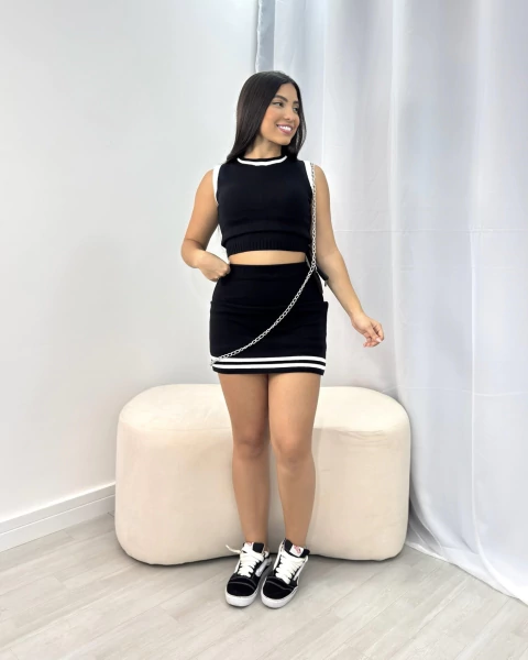 Conjunto tricot saia listras - comprar online