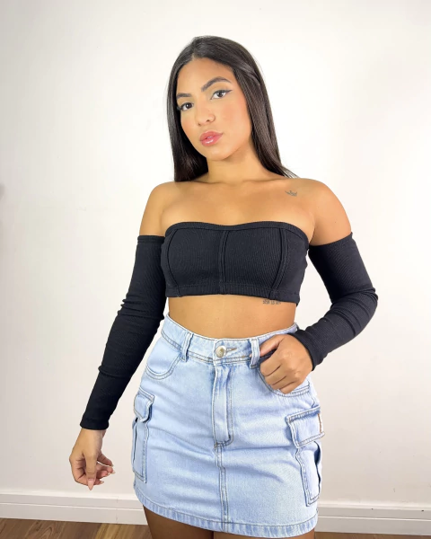 Cropped ribana manga longa ciganinha