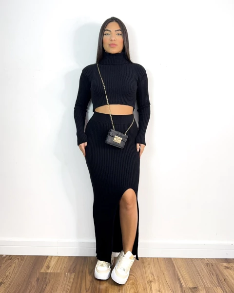 Conjunto saia mídi tricot modal - comprar online
