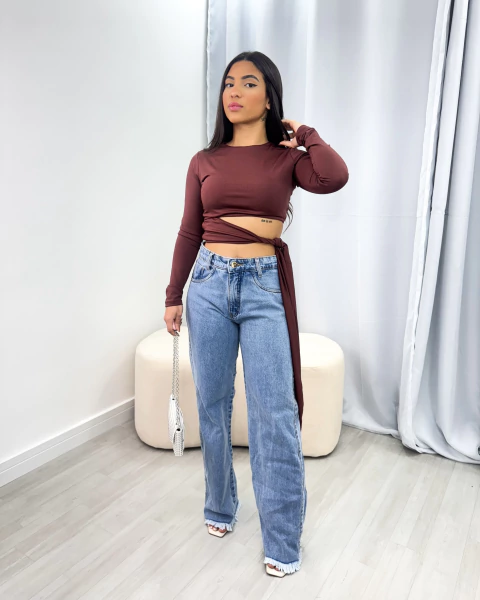 Calça wide leg jeans barra desfiada - comprar online