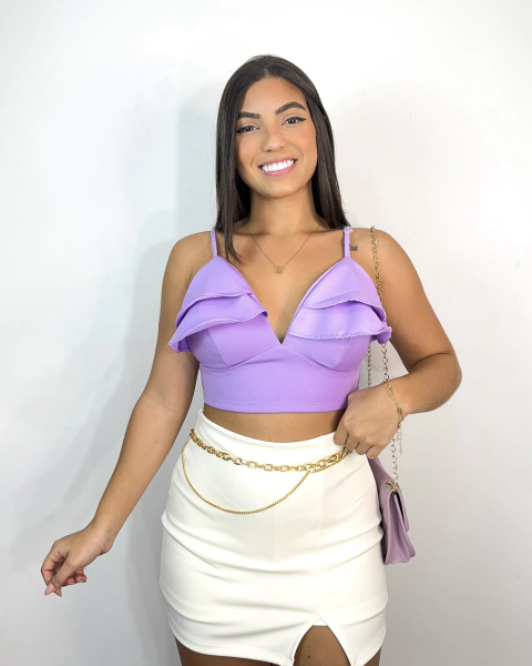 Cropped V babado alfaiataria