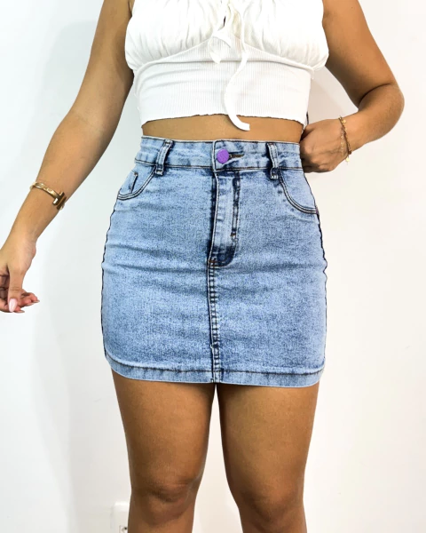 Saia jeans lycra- Mel e Pimenta
