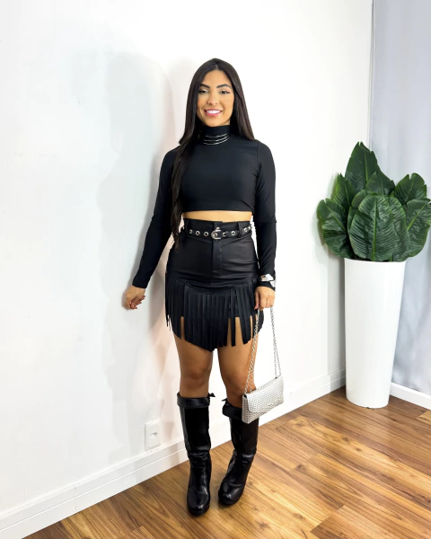 Saia couro franja - comprar online