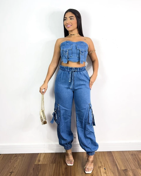 Conjunto jeans cargo jogger