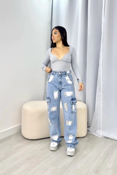 Calça cargo clara mancha prata - comprar online