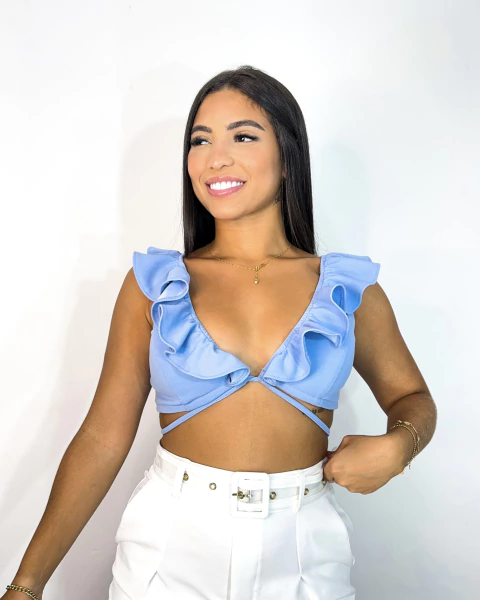 Top babado decote crepe