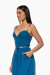 Crop top tirantes azul con detalles de cuentas, diseño elegante y moderno. Mod. Tiana sku. 34935