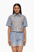 Conjunto de blusa y shorts de rayas con detalles de crochet en los bordes. Mod. Soraya Sku. 34412