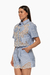 Conjunto de blusa y shorts de rayas con detalles de crochet en los bordes. Mod. Soraya Sku. 34412