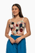 Bralette de flores en 3D, con tirantes delgados y un diseño colorido que combina varias flores en tonos suaves y oscuros. Mod. Cailin Sku. 34752
