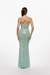Vestido largo azul claro con detalles de strass en forma de cascada, con escote en V y tirantes finos. Mod. Giovanna Sku. 34756