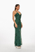 Vestido largo verde con lentejuelas, con tirantes finos y un diseño ajustado que resalta la figura. Mod. Queta sku. 33880