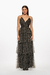 Vestido largo negro con lunares en tul, ideal para ocasiones especiales y eventos elegantes. Mod. Jackie Sku. 33888