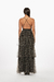 Vestido largo negro con lunares en tul, ideal para ocasiones especiales y eventos elegantes. Mod. Jackie Sku. 33888