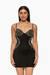 Vestido mini negro con detalles brillantes y tirantes delgados. Mod. Xia Sku. 34022