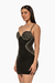 Vestido mini negro con detalles brillantes y tirantes delgados. Mod. Xia Sku. 34022
