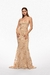 Vestido largo color nude con bordados florales y corte sirena, con tirantes delgados. Mod. Clara Sku. 34765