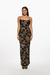Vestido largo negro de encaje con un diseño elegante y detalles florales. Mod. Cecilia sku. 34926