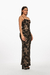 Vestido largo negro de encaje con un diseño elegante y detalles florales. Mod. Cecilia sku. 34926