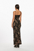 Vestido largo negro de encaje con un diseño elegante y detalles florales. Mod. Cecilia sku. 34926