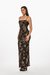 Vestido largo negro de encaje con un diseño elegante y detalles florales. Mod. Cecilia sku. 34926