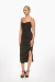 Vestido negro de corte ajustado con detalles de joyas y tirantes finos. Mod. Tiziana Sku. 33997