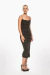 Vestido negro de corte ajustado con detalles de joyas y tirantes finos. Mod. Tiziana Sku. 33997