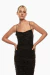 Vestido negro de corte ajustado con detalles de joyas y tirantes finos. Mod. Tiziana Sku. 33997