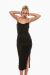 Vestido negro de corte ajustado con detalles de joyas y tirantes finos. Mod. Tiziana Sku. 33997