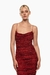 Vestido vino de corte ajustado con detalles de joyas y tirantes finos. Mod. Tiziana Sku. 33997
