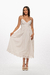 Vestido midi bordado de color blanco con tirantes finos y detalles en encaje en la parte inferior. Mod. Giada Sku. 34088